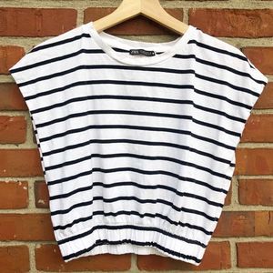 Zara Striped Dolman Sleeve Crop Tee with Elastic Waist